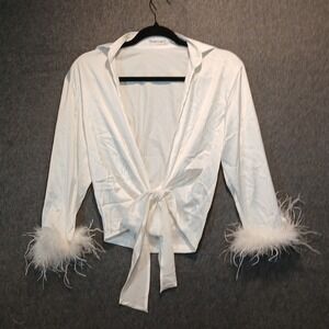 Rumors sz S 3/4 sleeve top marabou 90s y2k chic preppy coquette angel core